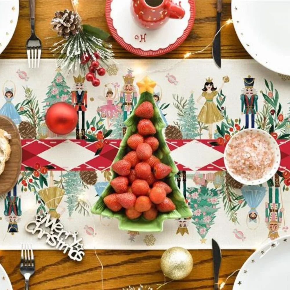 Nutcracker Table Runner Christmas Decor Holiday Decoration Red Decorative Cloth